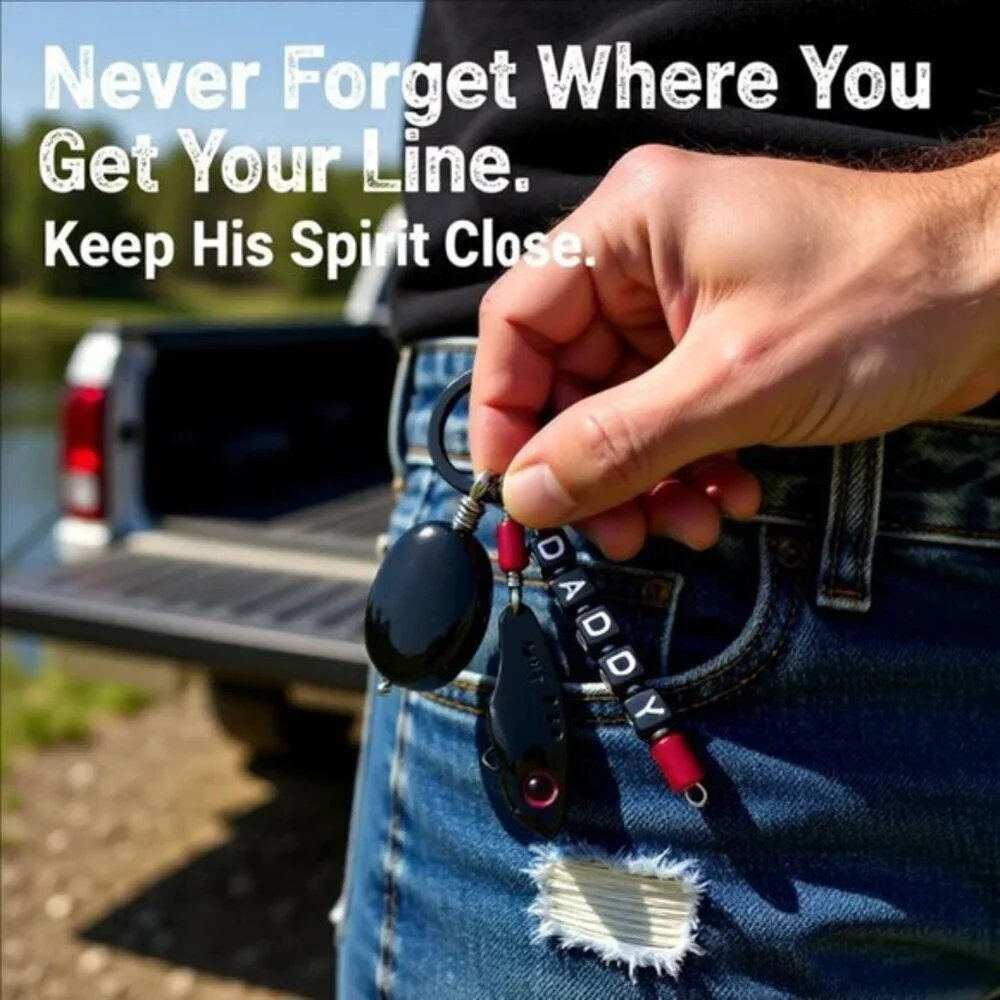DADDY! Personalized Fishing Lure Key Chain - Black Onyx + Black Fish Key Ring